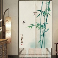 Modern Chinese style bamboo and birds kitchen divider big door curtain  landscape bedroom long partition Living room divider half curtain doorway Japanese style linen short animal door curtain