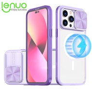 Lenuo Transparent Magnetic Phone Case for iPhone 16 15 14 13 Pro Max ip 16 Plus 5G Clear Casing Slid