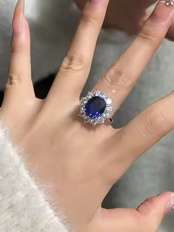 CHARMING 6.0CT Sea Blue Sapphire Ring Oval Cut Eternity Diana Trending Popular Wedding Royal Handmad