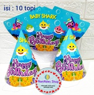 10 Pcs Topi Ulang Tahun Kerucut Baby Shark Pinkfong / Topi Pesta Ultah  Karakter Hiu Lucu
