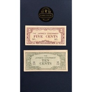 Malaya 1942 Japanese government-issued 2pcs in 1set AEF-AU condition (5 Cents & 10 Cents)