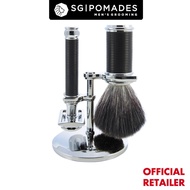 Edwin Jagger - DE Series - Black 3D Diamond Double Edge (Black Synthetic Brush) - 3 Piece Shaving Gi
