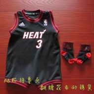 美國NBA官網愛迪達ADIDAS正品兒童寶寶小BABY新生兒包屁連身球衣WADE韋德熱火隊免運