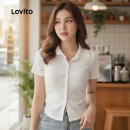 Lovito Casual Women's Ruched Button T-Shirt for Summer/Spring L128ED445