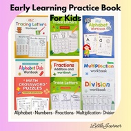 Kids Learning Workbook Set |Alphabet · Numbers · Fractions · Multiplication · Division · Addition & 