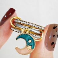 Stackable Rings Set Colorful Gradient Star Moon Pendant Ins Fashion Gold Color Stainless Steel Spine