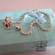 gelang tangan bebola ukir perak925 gantung charm crown , silver925 ball bracelet [ s925 ] with crown