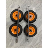 Set of 4 20cm thick wheeled trolley wheels with 2 17mm axles used to make carts and trailers [BC sho