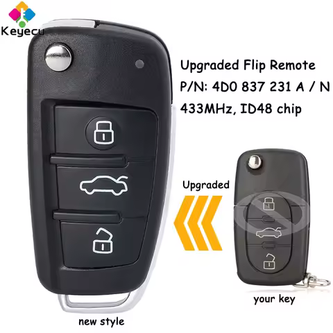 KEYECU Upgraded Flip Remote Car Key With 3 Buttons 433MHz ID48 Chip for Audi TT RS4 A3 A4 A6 A8 Fob 