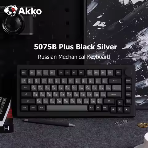 Akko 5075B Plus Mechanical Keyboard 75% Russian Black Silver ASA Profile Keycap RGB 2.4G&Blutooth Wi