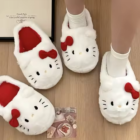 Hello Kitty Plush Slippers Kawaii Cute Student Autumn Winter Bedroom Soft Padded Plush Bedroom Aldul