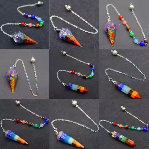Fashion Jewelry Reiki Pendulum Pendant New Design Gift 7 Chakra Orgonite Amulet Chain Hexagon Pyrami