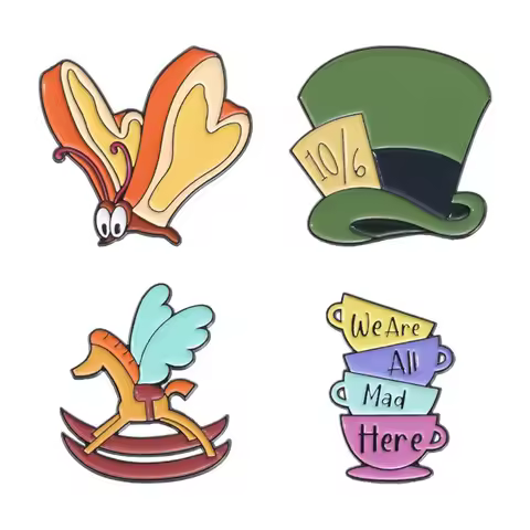 Cartoon Animation Movie Enamel Pins Custom We Are All Mad Here Cup Butterfly Brooch Hat Lapel Badge 