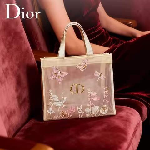 Christian Dior Dior’s Bag Luxury Designer Semi-transparent Mesh Makeup Bag Butterfly Floral Print Tr