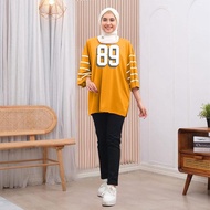 Atasan Kaos Wanita Lengan Salur Angka 89 DTF Babyterry / Kaos Oversize Wanita Terbaru Ld 120cm Dan L