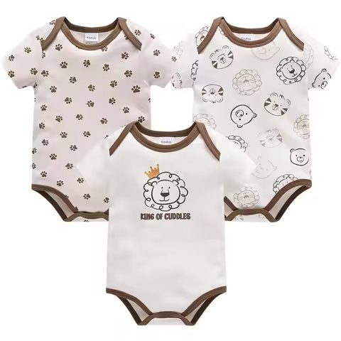 Kavkas 3 Pcs/lot Baby Boy Bodysuit 100% Cotton Lion Print 3M 6M 9M 12M Newborn Girls Clothes Summer 