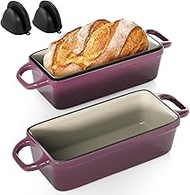 2 IN 1 Cast Iron Bread Loaf Pan with Lid, 3.4QT 9x5 Inch Dutch Oven for Bread Baking, Even Heating B