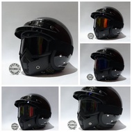 CARGLOSS CFM RETRO GOOGLE MASK DEEP BLACK GLOSSY HELMET PACKAGE