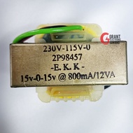 EKK 15v-0-15v 800mA/12VA Transformer 230v-115v-0 2p98457