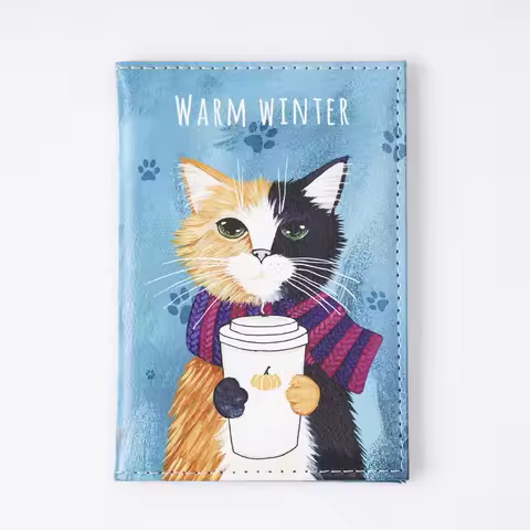 Cartoon Cat PU Leather Passport Cover Color-printed Multifunctional Travel Document Bag Flight Ticke