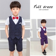 4PCs kids boys summer suit dress shirt shorts set green purple blue birthday party formal suits gent