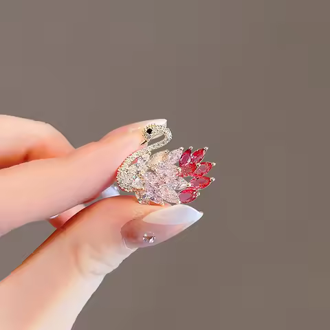 Anti-Exposure Button Collar Swan Brooch Women's Trendy Personality Temperament Coat Cardigan Pin Fix