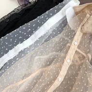 Amora top bahan tile wanita kemeja polkadot transparan