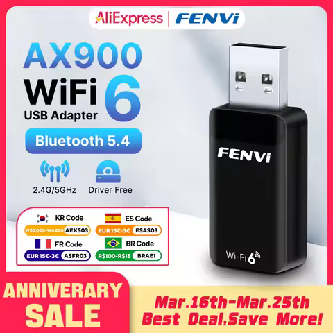 Fenvi AX900 Bluetooth 5.4 USB Adapter WiFi 6 Mini USB Dongle 5G/2.4G Dual Band WiFi6 Network Card Wi