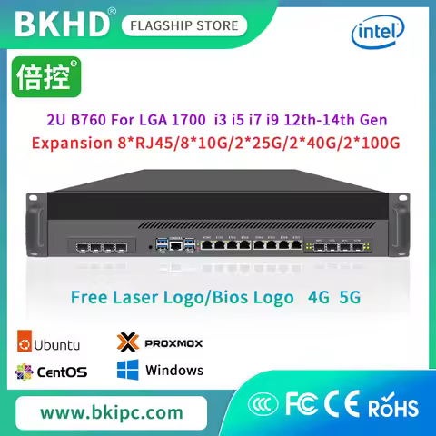 BKHD 2U B760 Firewall Support Intel 12-14th Gen LGA 1700 96G Ram 8*10G SFP+ 16*RJ45 25G 100G Cyber S