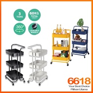Rak Penyimpanan Troli dengan Pemegang 3 Tier Multi-functional Metal Trolley PP Tray Storage Rack Off