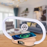 {IN-STOCK} Wireless Charger Wooden LED Table Lamp with Clock Night Light for Home Office [CrazyMallueb.sg]