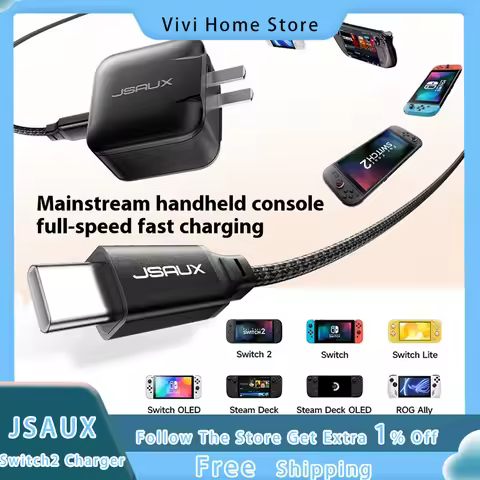JSAUX for Switch 2 Charger Dock 65W PD Fast Charging for NS OLED/Lite/Steam Deck/ROG Ally Official-G