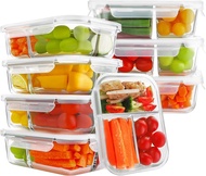 HOMBERKING 8 Pack Glass Meal Prep Containers 3 Compartment 36Oz Glass Food Storage Containers With L