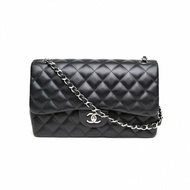CHANEL CF口蓋包JUMBO30黑色羊皮18開銀扣肩背包