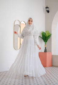 HASENA Bermerks Syari Gamis Ceruty Babydoll set khimar motif model wanita terbaru serut susun flowly