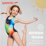 Speedo Speedo ชุดว่ายน้ำสำหรับเด็กผู้หญิง,ชุดว่ายน้ำกันแดดกันคลอรีนแห้งเร็วสำหรับเด็กโต