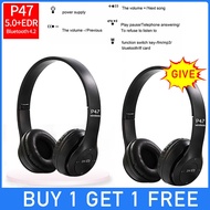 (Beli 1 gratis 1)(NEW) P47 BLUETOOTH HEADSET BANDO MEGA BASS WIRELESS BLUETOOTH HEADPHONE JBL OEM SU