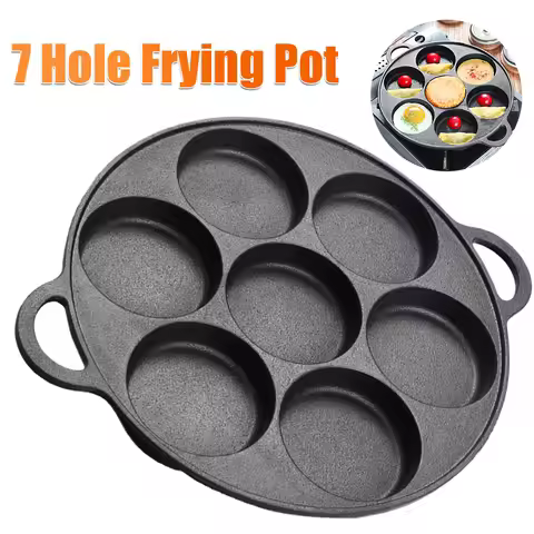 7 Hole Non-Stick Eggs Cooking Pan Burger Mold Egg Pancake Steak Pan Cast Iron Stuffed Pancake Pan Om