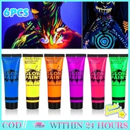 6PCS Fluorescent Face and Body Paint Set UV Glow In The Dark Safe Skin Halloween Makeup Party UV Fac