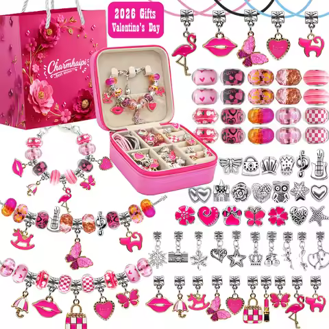 68pcs Rose Red Valentine's Day Beaded Bracelet and Necklace DIY Kit, Perfect as a Birthday Gift for 