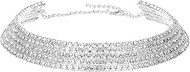 Rhinestone Choker Necklaces for Women, Silver Diamond Choker and Earring Tennis Necklaces, Sparkly C