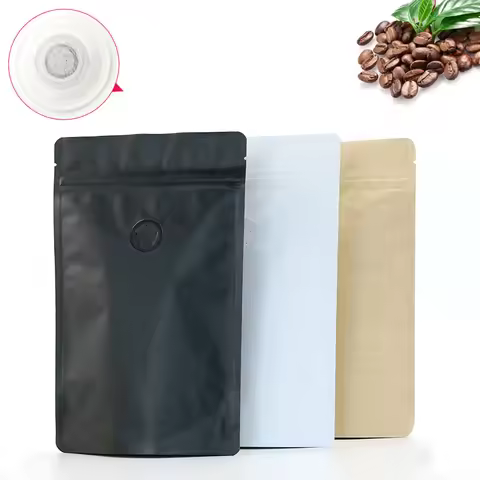 1/4 1/2 1 pound black white kraft coffee bean pouch with one side degassing valve aluminum foil zip 