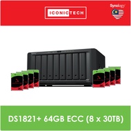Ironwolf Pro 60TB~240TB Synology DS1821+ 64GB ECC 8-Bay NAS Server 56TB ~ 224TB (2 x 800GB SSD Cache