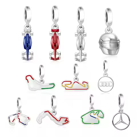 Fit Original Pan Charm Bracelet 100% 925 Silver Race Car Tire Helmet Track Italy Grand Prix Silverst