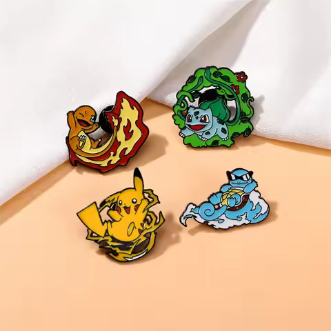 Pokemon Pikachu Lapel Pin Cartoon Cute Lapel Pin Charmander Bulbasaur Squirtle Enamel Pin Metal Badg