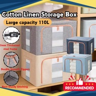 35L/80L/110L Large Capacity Foldable Cotton Linen Storage Box Steel Frame Storage Extra Large Box