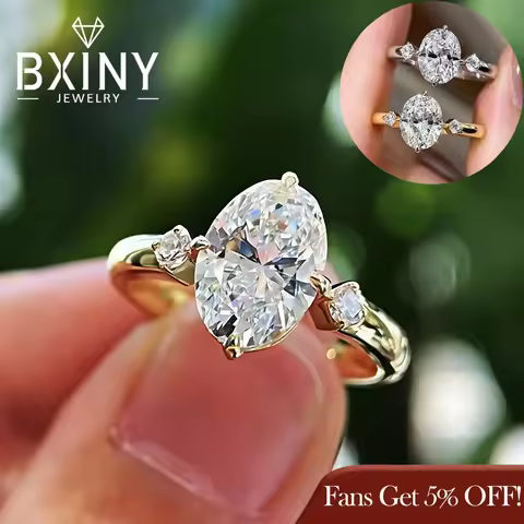BXINY GRA Certified 2CT Moissanite Ring S925 Silver D Color VVS Oval Cut Lab Diamond For Women Promi