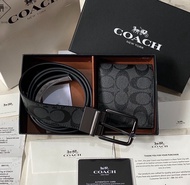 Coach Dompet Pria Lipat Bahan Kulit Pu Kualitas Premium Hitam/Coklat Bonus Ikat Pinggang