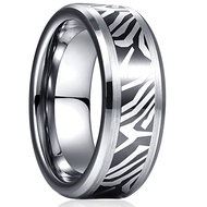 BONLAVIE 8mm Tungsten Carbide Ring Damascus Steel Pattern Wedding Ring for Men Scratch Resistant Bru