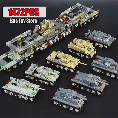 M26 Panther M4 Sherman KV-2 T-34 Tiger I Tank WW2 Military Classic Model Building Blocks Bricks Toys